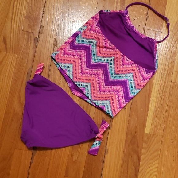 Like New Purple & Pink Girl's Zig Zag Tankini Sz 7 - Picture 2 of 8